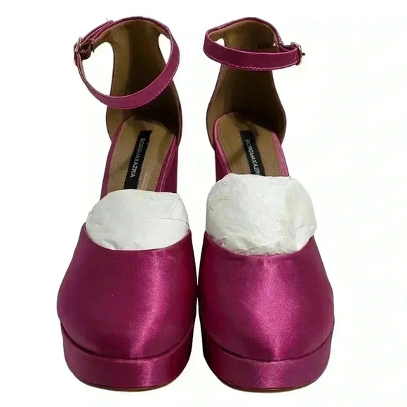 BCBGMaxAzria Cici Satin Platform Heel Pumps 7 Fuchsia Pink Barbiecore NWOB - Picture 2 of 12